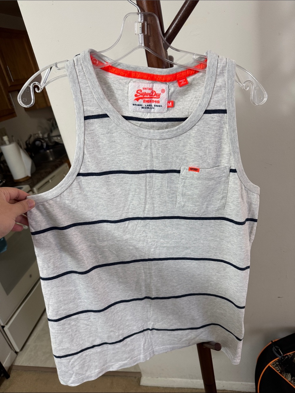Superdry Light Gray & Navy Striped Boys' Tank with Orange Trim